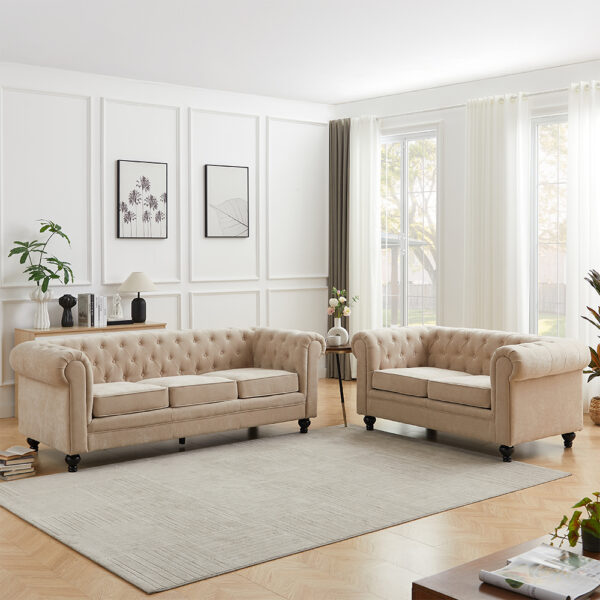 Hertford Fabric 3+2 Seater Sofa Set In Stone