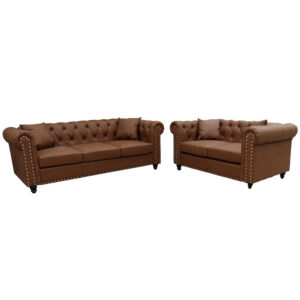 Oceanside Faux Leather 3+2 Seater Sofa Set In Brown
