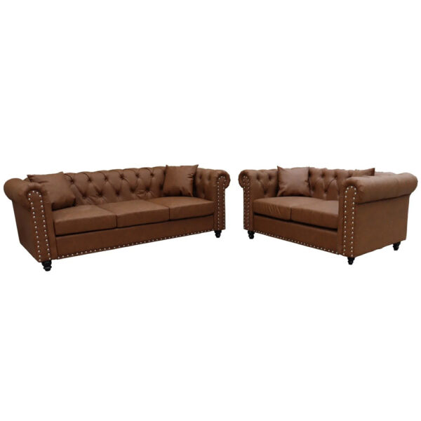 Oceanside Faux Leather 3+2 Seater Sofa Set In Brown