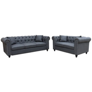 Oceanside Faux Leather 3+2 Seater Sofa Set In Light Grey