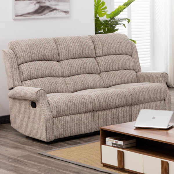 Warth Fabric Recliner 3 Seater Sofa In Natural