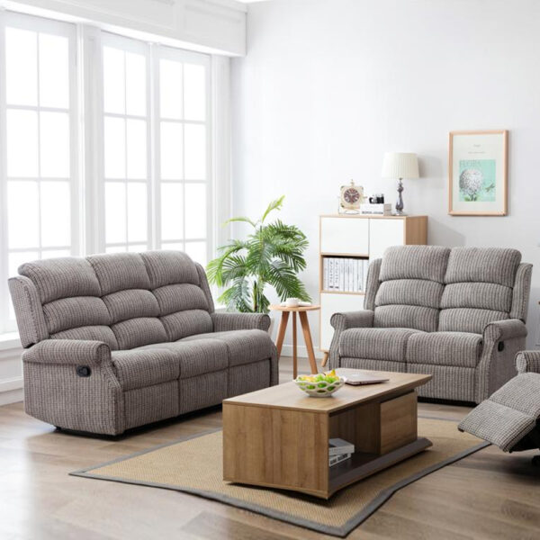 Warth Fabric Recliner 3+2 Seater Sofa Set In Latte