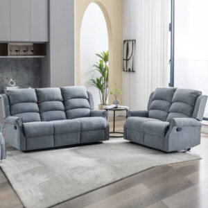 Warth Fabric Recliner 3+2 Seater Sofa Set In Steel Blue