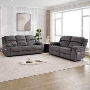 Martinez Fabric Electric Recliner 3+2 Seater Sofa Set - Slate Grey